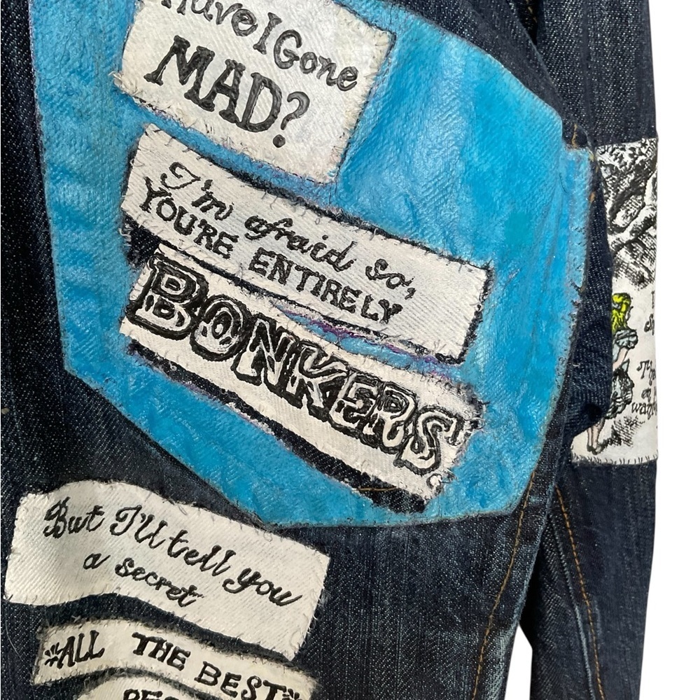 Hand Painted Alice in Wonderland | Cheshire Cat | Denim Jacket | Oversized | XXL - Picture 12 of 14